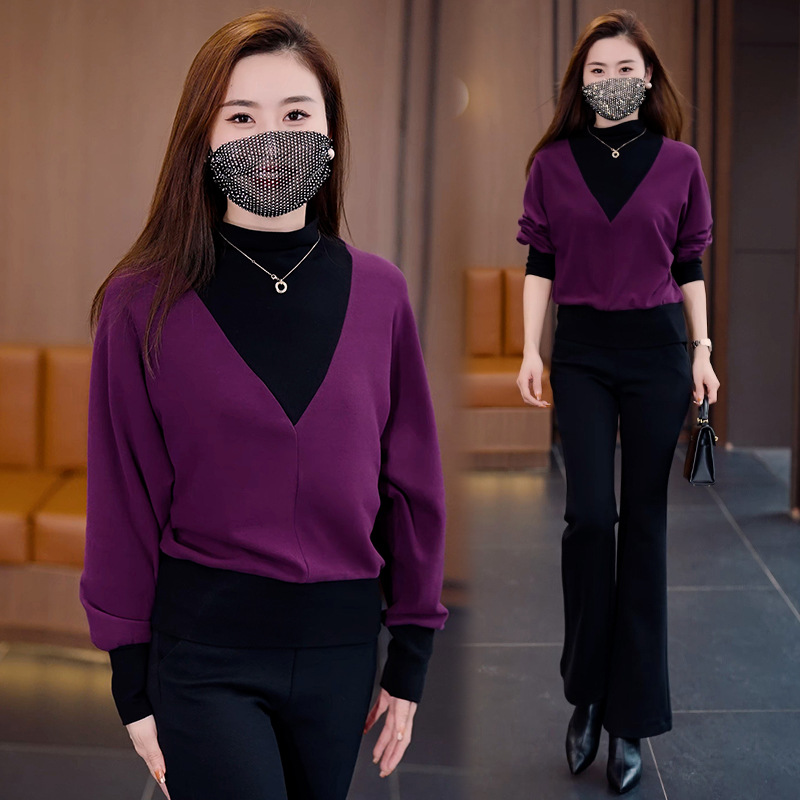 レイヤード風 あったか カジュアル 配色 インナー