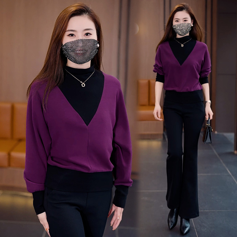 レイヤード風 あったか カジュアル 配色 インナー