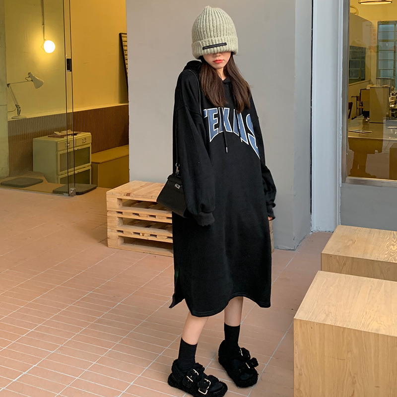 完売必至 フード付き アルファベット パーカー ワンピース