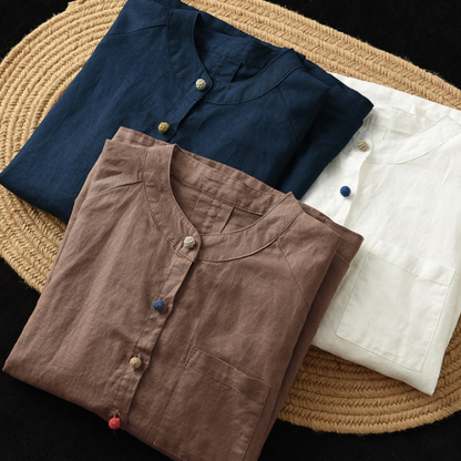 着心地良い 無地 綿麻 スウィート シャツ
