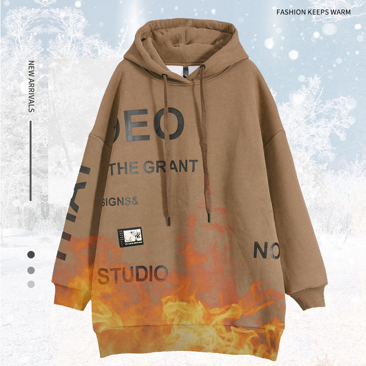 レディース 裏起毛 フード付き ロング丈 アルファベット パーカー