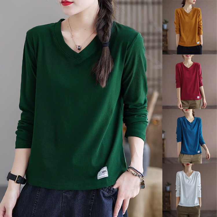 無地 カジュアル シンプル Vネック Tシャツ