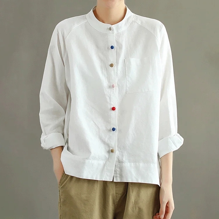 着心地良い 無地 綿麻 スウィート シャツ