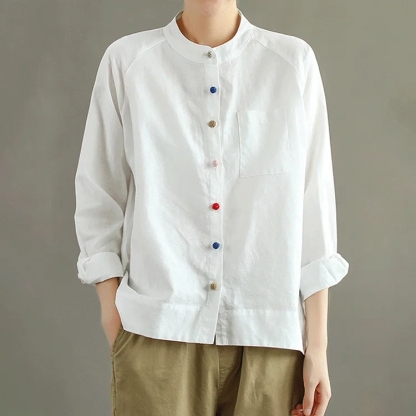 着心地良い 無地 綿麻 スウィート シャツ