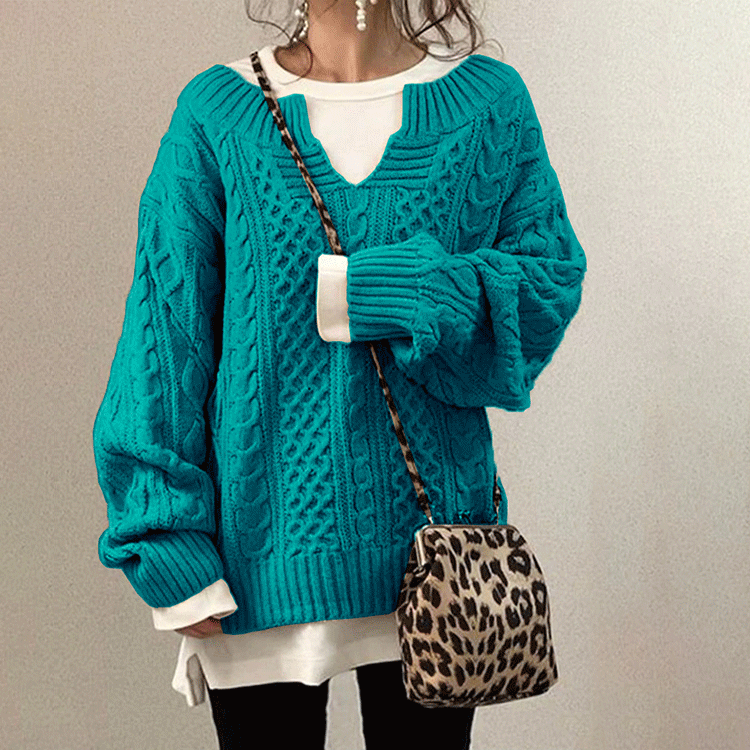 スウィート スリット Vネック ルーズ ニット　