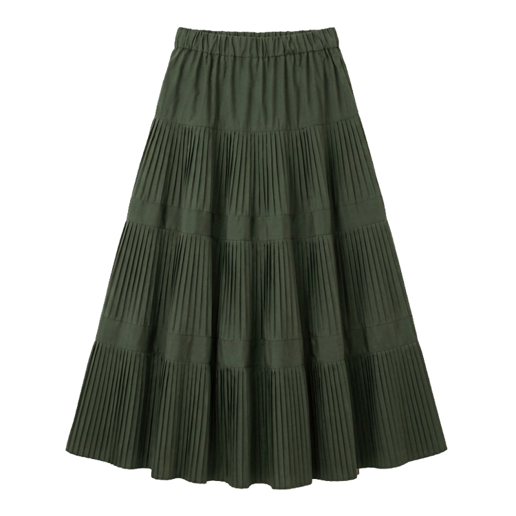 ハイウエスト 無地 カジュアル 秋冬用 プリーツ スカート