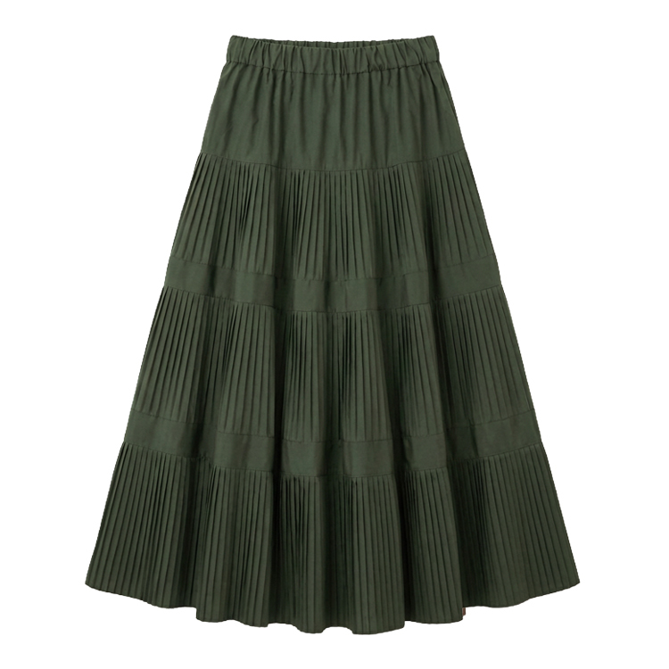 ハイウエスト 無地 カジュアル 秋冬用 プリーツ スカート