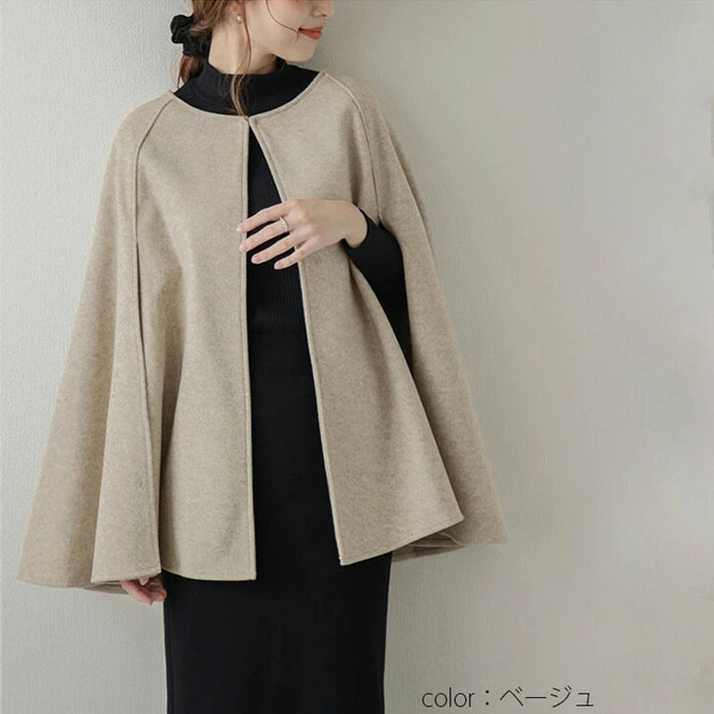 ラウンドネック 無地 カジュアル シンプル 長袖 ポンチョ