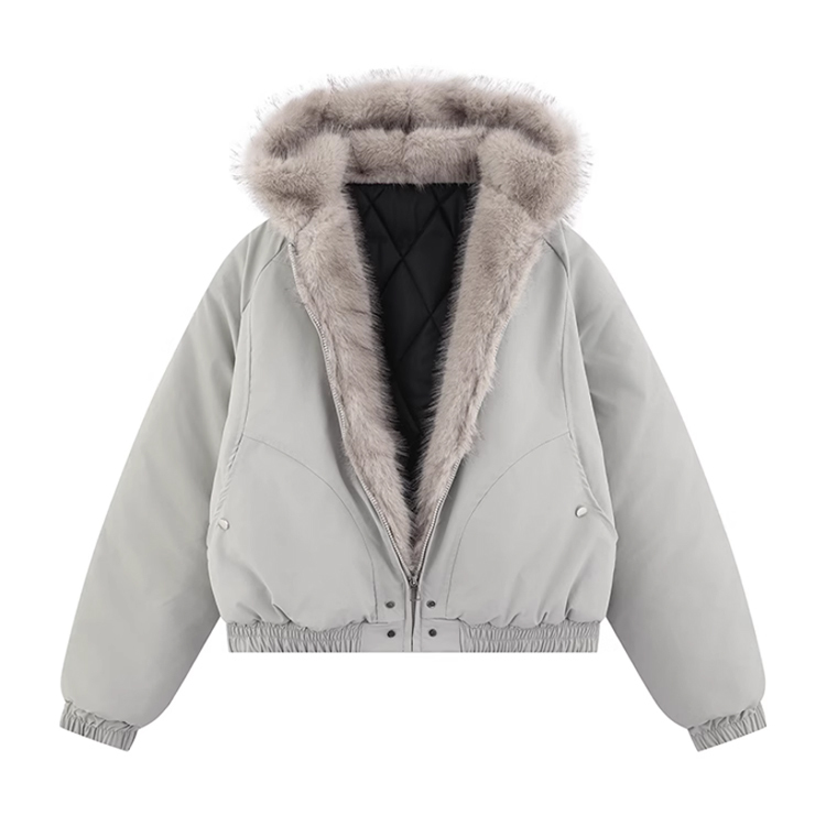 ふわふわ フード付き 無地 カジュアル シンプル ジャケット