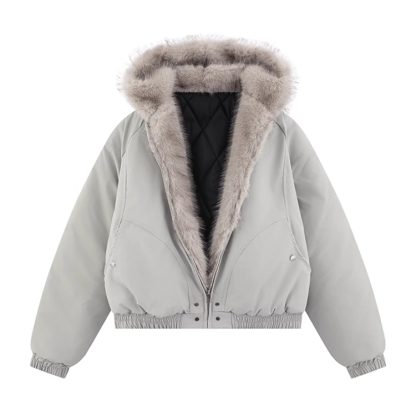 ふわふわ フード付き 無地 カジュアル シンプル ジャケット