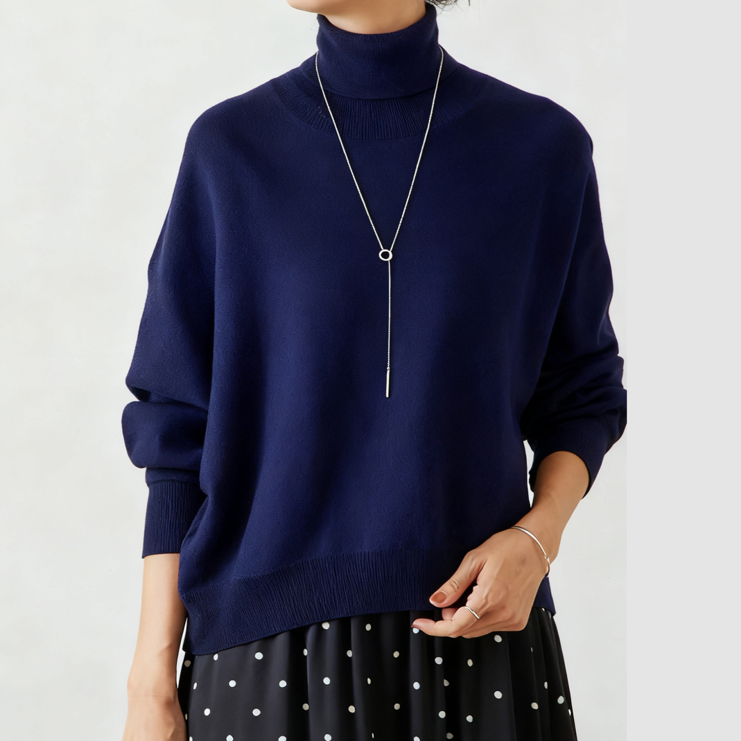 タートルネック ドルマンスリーブ 無地 ニット