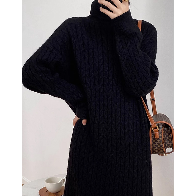 ハイネック 無地 ハイネック ルーズ ニットワンピース