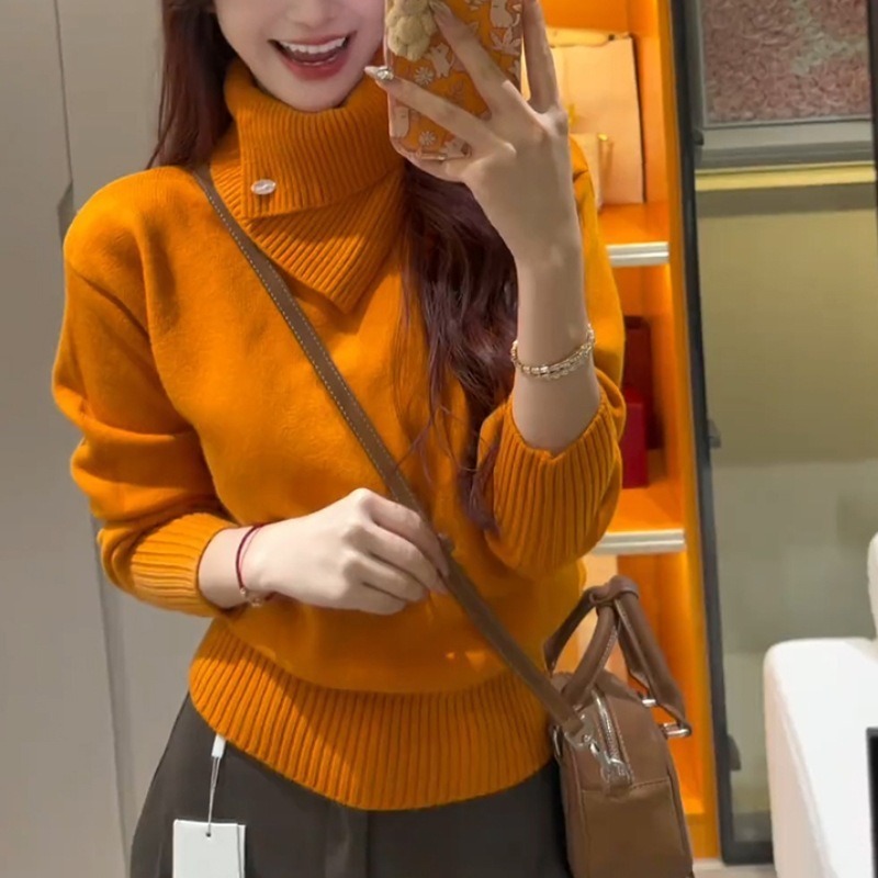 不規則 ハイネック ニット レディース スリム フィット オールマッチ ニット セーター