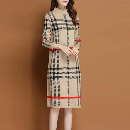 ニット ロング丈 チェック柄 ワンピース