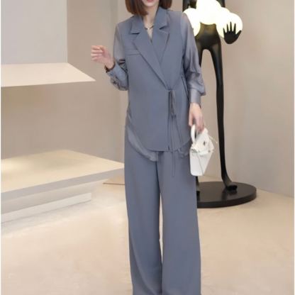 美人度アップ 無地 フォン ジャケット+ワイドパンツ 2点セット