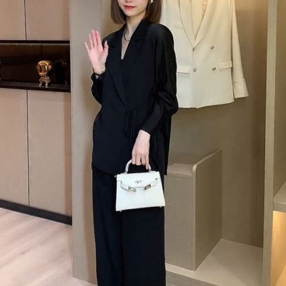 美人度アップ 無地 フォン ジャケット+ワイドパンツ 2点セット