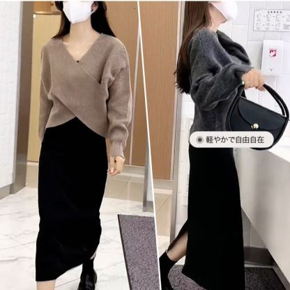 ゆったり Vネック クロス ニットセット