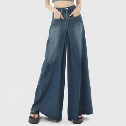 着痩せ ハイウエスト カジュアル シンプル デニムパンツ