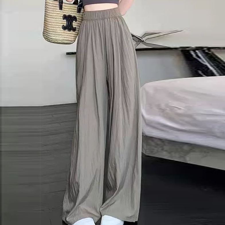 無地 カジュアル 細見えドレープ ワイドパンツ