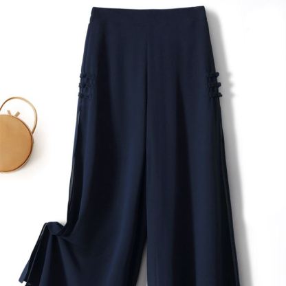 ファッション ハイウエスト シフォン ワイドパンツ