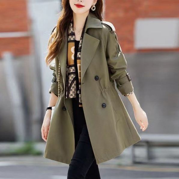 ミディアムロングトレンチコートカジュアルスリムジャケット