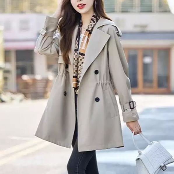 ミディアムロングトレンチコートカジュアルスリムジャケット
