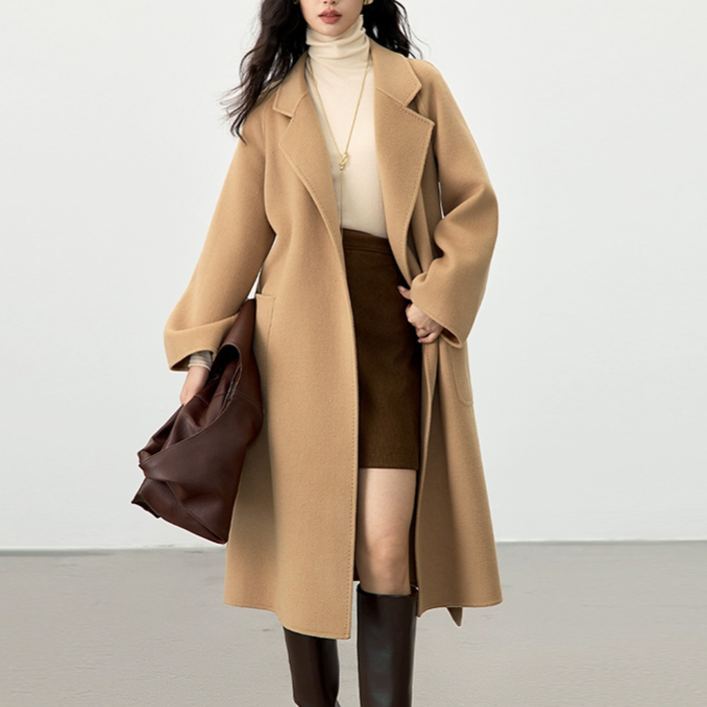 着瘦せ効果のある 無地 カジュアル シンプル ウール コート