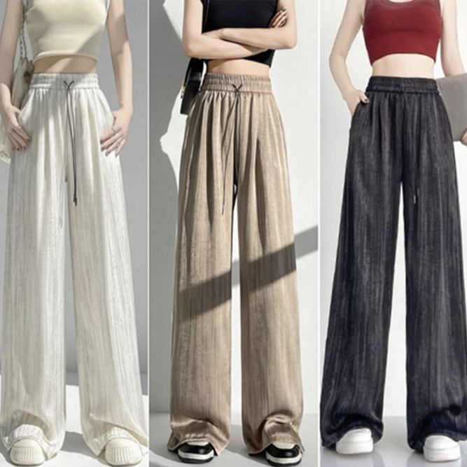 ハイウエスト 接触冷感 ドレープ ワイドパンツ