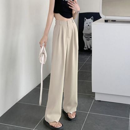 ハイウエスト 無地 カジュアル シンプル ガウチョパンツ