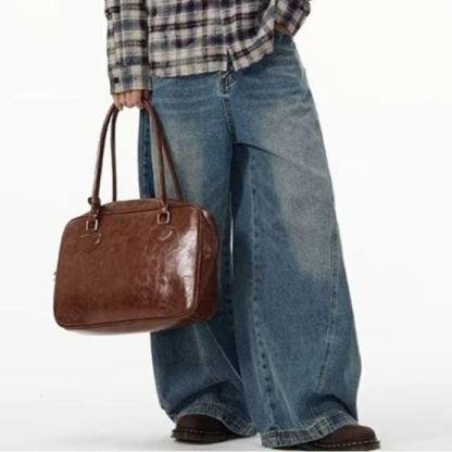 無地 カジュアル シンプル ワイドレッグ デニムパンツ