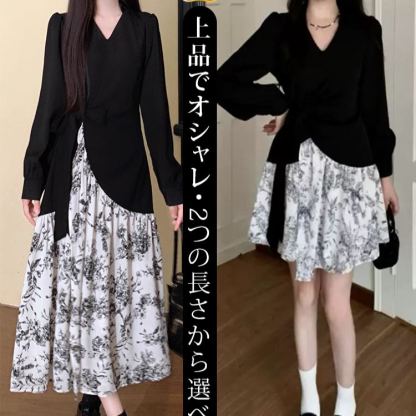 ファッション ウエスト リボン 花柄 カジュアルワンピース