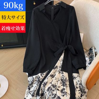 ファッション ウエスト リボン 花柄 カジュアルワンピース