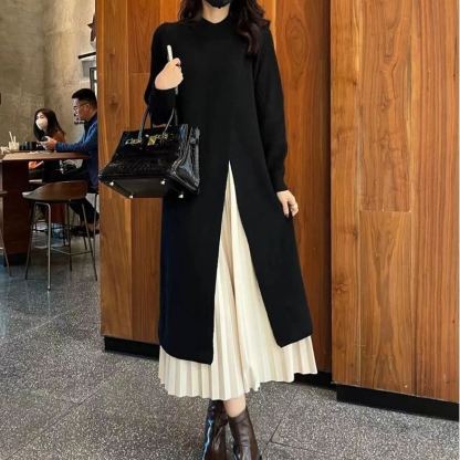 無地 ロング丈 レディース ファッション ニットワンピース