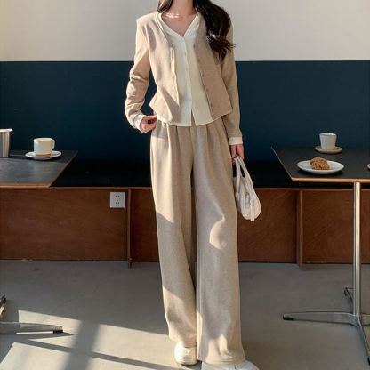 通気性よく柔軟肌に親しい カジュアル カーディガン+ワイドパンツ 2点セット