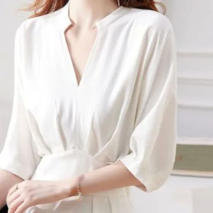 Vネックロングワンピース