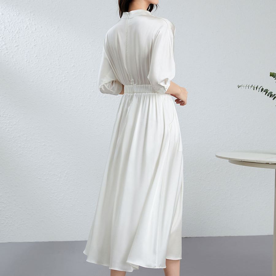 無地 Vネック カジュアル  ロング 五分袖 ワンピース