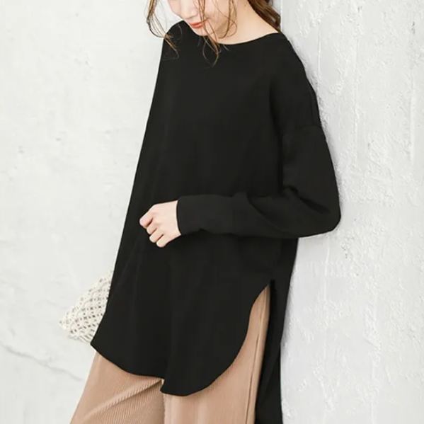 ラウンドネック無地チュニックT