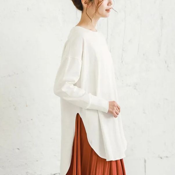 ラウンドネック無地チュニックT