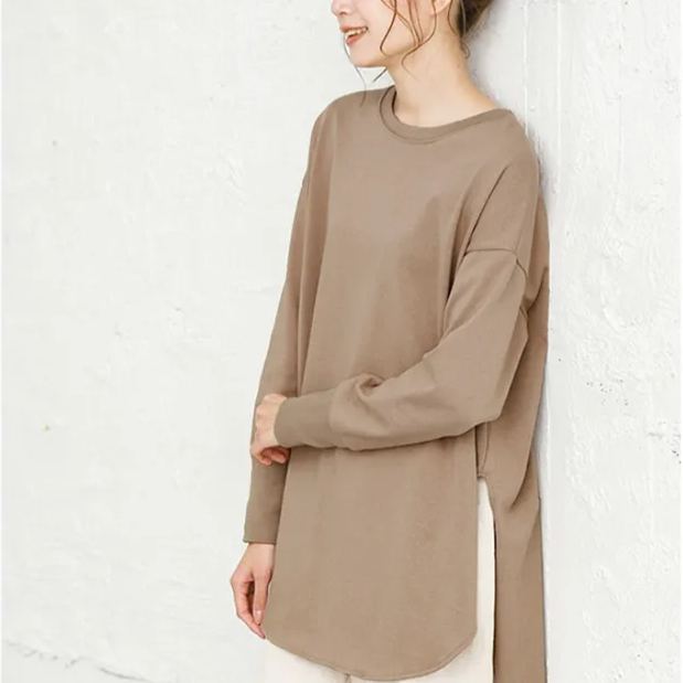 ラウンドネック無地チュニックT