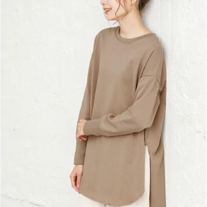 ラウンドネック無地チュニックT