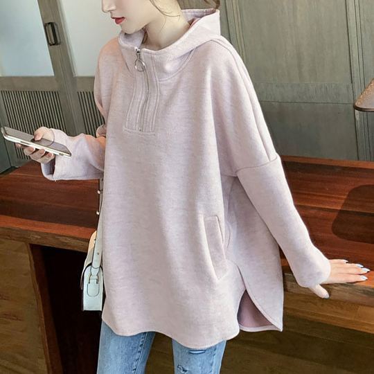 レディース 無地 カジュアル ハーフジップ パーカー