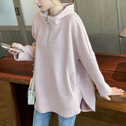 レディース 無地 カジュアル ハーフジップ パーカー