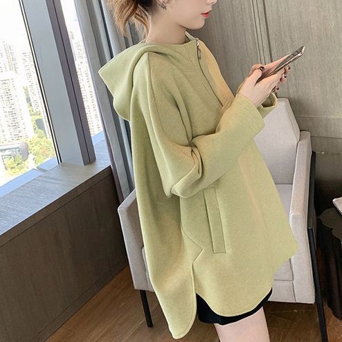 レディース 無地 カジュアル ハーフジップ パーカー