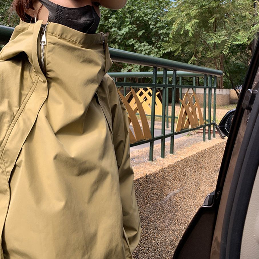 フード付き 長袖 春秋 無地 カジュアル シンプル トレンチコート