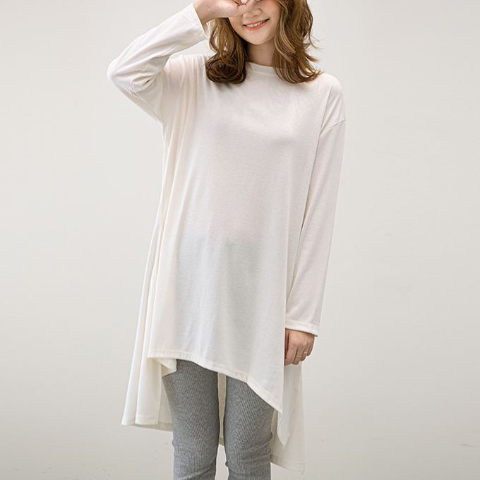 絶妙な 今っぽい ロング 無地 長袖 Tシャツ