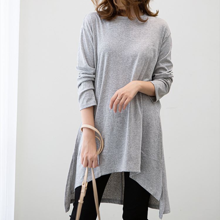 絶妙な 今っぽい ロング 無地 長袖 Tシャツ