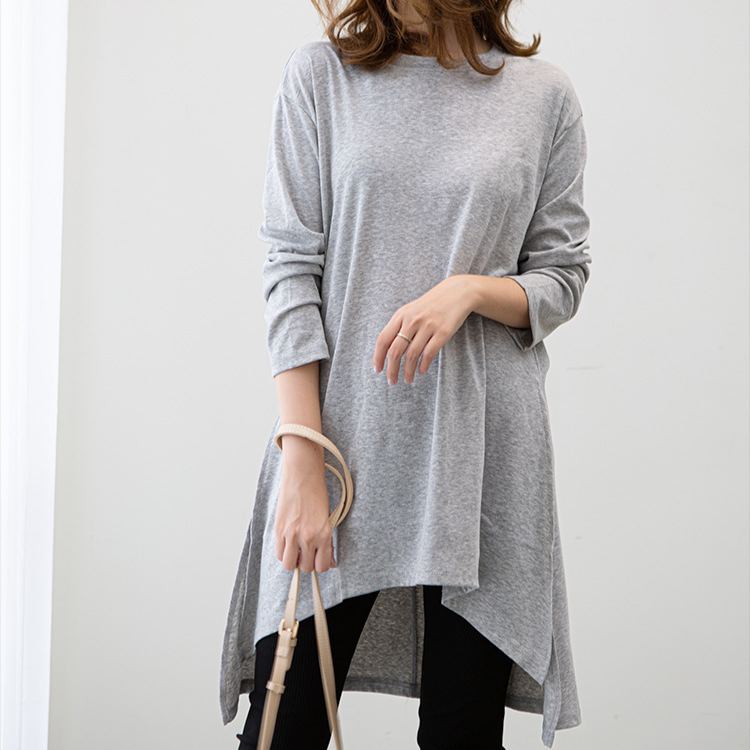 絶妙な 今っぽい ロング 無地 長袖 Tシャツ