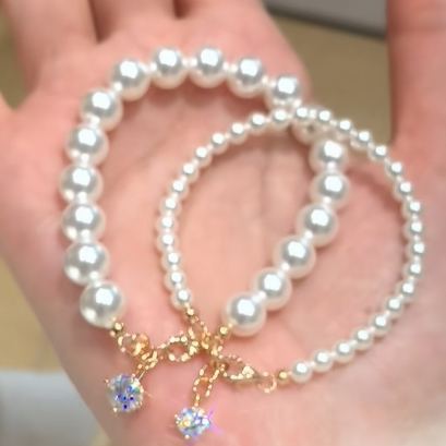 ダイヤモンド 無地 パール ブレスレット