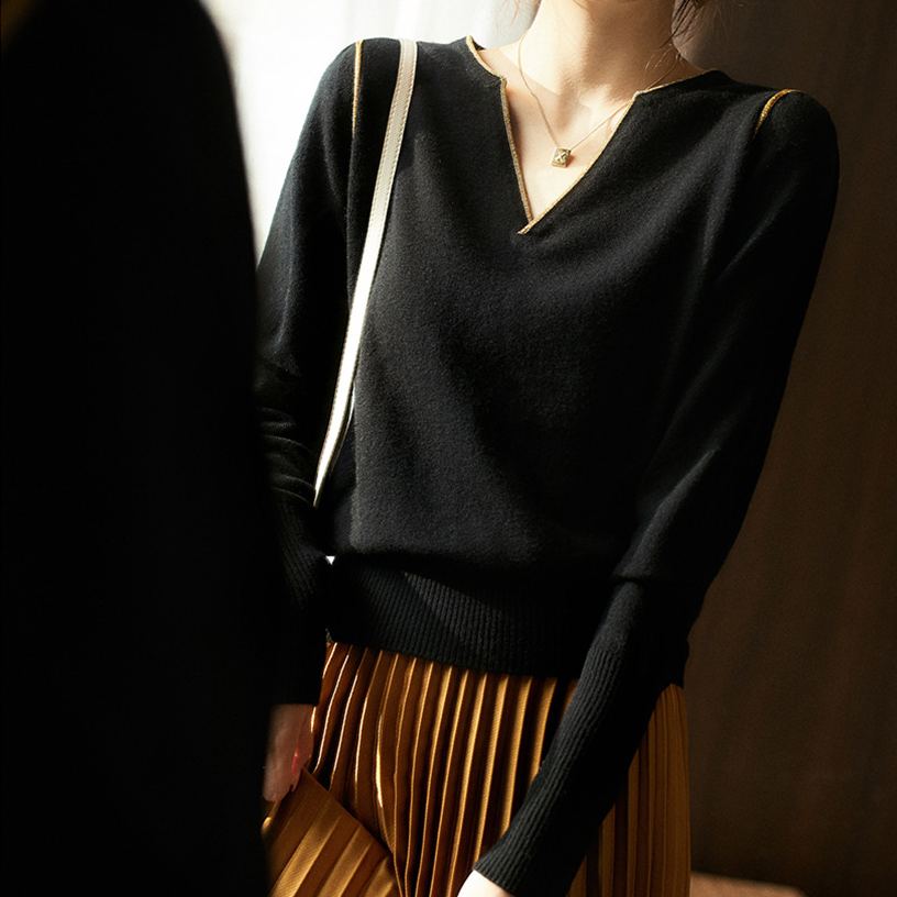 新作 レディース Vネック 無地 ニット