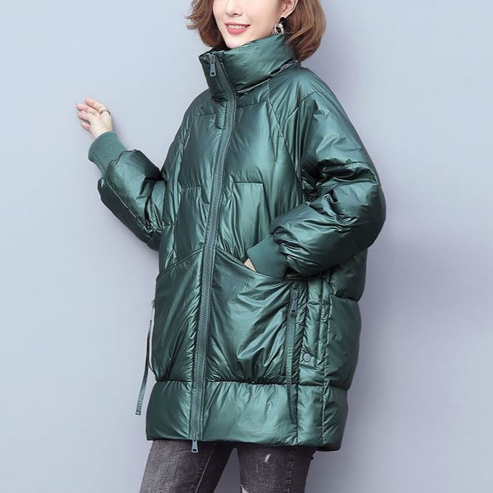 絶対細く見え 無地 スタンドカラー ダウンコート